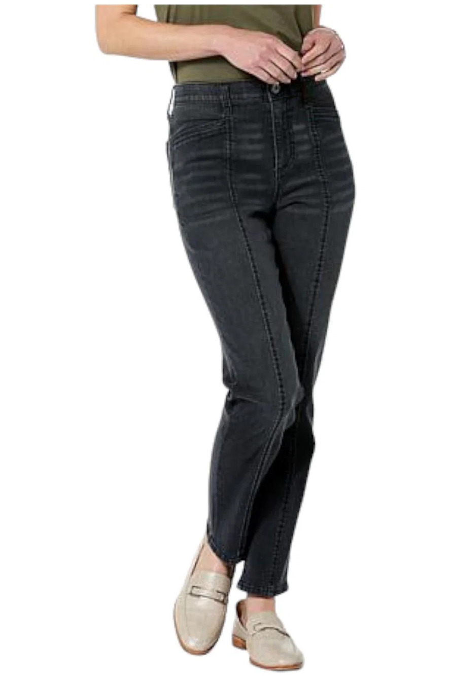 WynneDenim Performance Stretch Seamed Straight Jean Washed Black - Petite